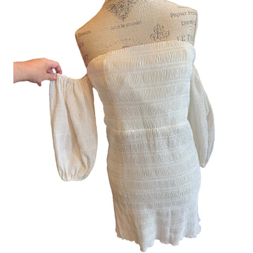 L'IDÉE Women's Art Deco Puff Sleeve Minidress Blanc 14 NWT - Picture 7 of 10